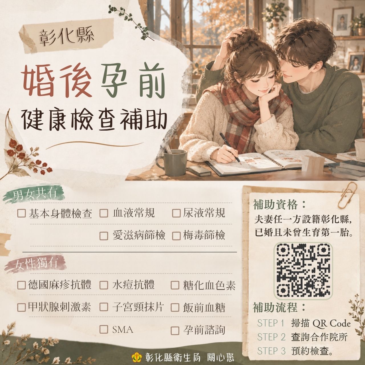 彰化縣【婚後孕前健檢補助宣傳圖片