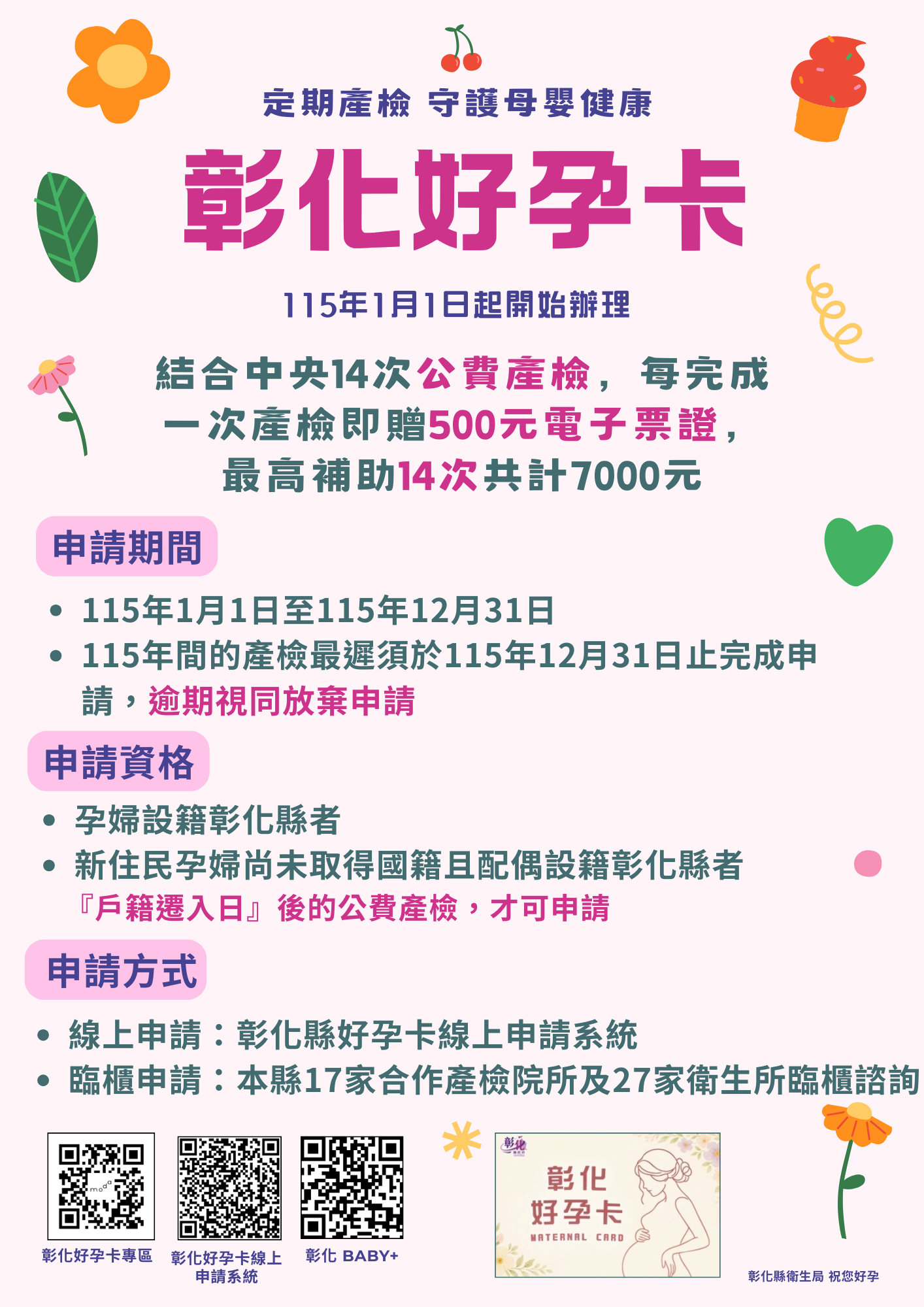 彰化好孕卡|定期產檢 守護母嬰健康宣傳圖片